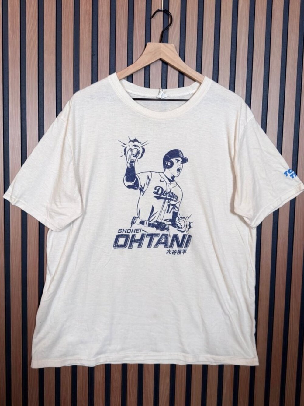 Los Angeles Dodgers T Shirt XL Men’s Beige Short Sleeve Toyo Sponsor Tee Ohtani